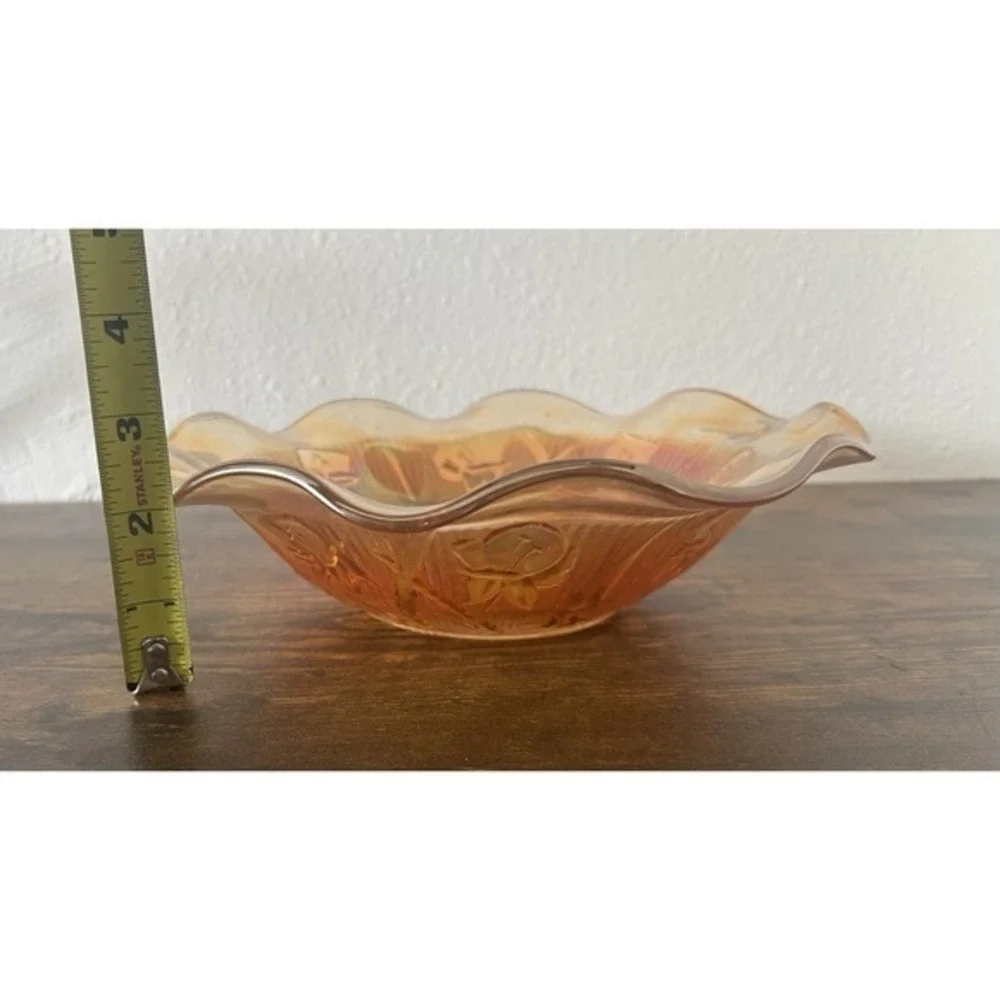 Vintage Carnival Glass‎ Bowl Large Iris & Herringbone Jeannette Marigold Ruffled